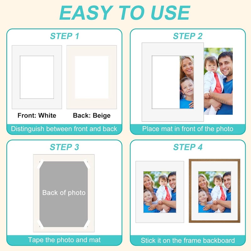 Phinus Store 8 Pack Picture Mats for Frames, Acid Free 11x14 Matted to 8x10, Picture Frame Mats for Pictures, Watercolor, Artwork and Prints (White) - Image 5
